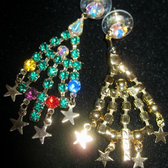 KIRKS FOLLY VERY RARE W/WONDERFUL COLORS/SPARKLES HOLIDAY TREE PIERCED EARRINGS - Picture 6 of 6